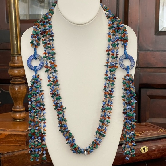 Sajen designer hand knotted multi gem sterling silver necklace - Picture 9 of 10